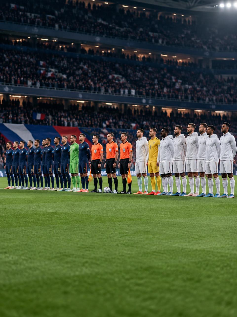 Selecciones alineadas antes de un partido internacional