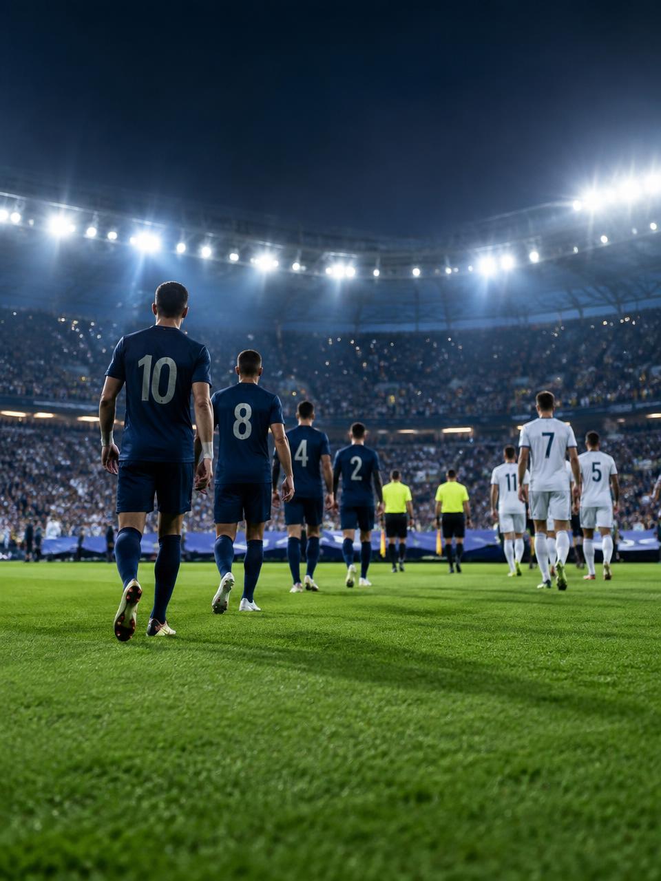 Equipos ingresando al campo para un partido internacional